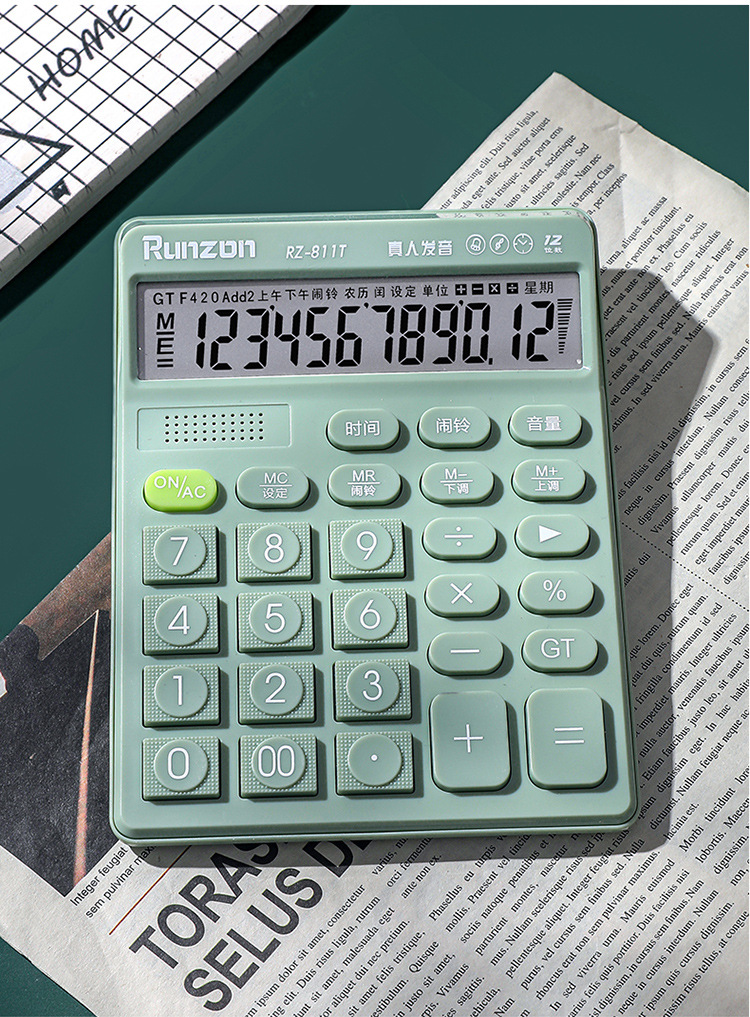 Runzon 811 Voice Calculator with real-person pronunciation, medium-sized macaron color, 12-digit large display screen calculator pic 15