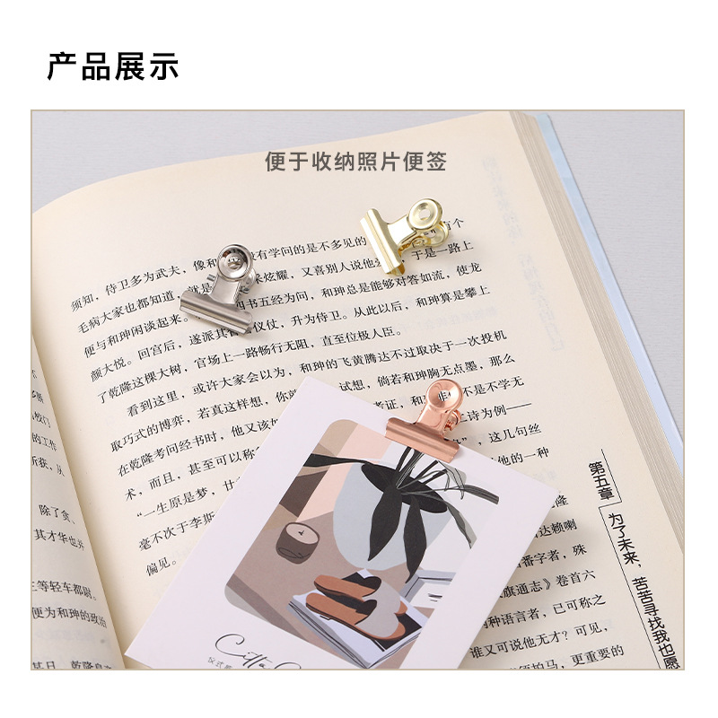 Cross-border direct supply of office metal clips, multi-functional rose gold strong round head clips, student notebook loose-leaf ticket clips pic 6
