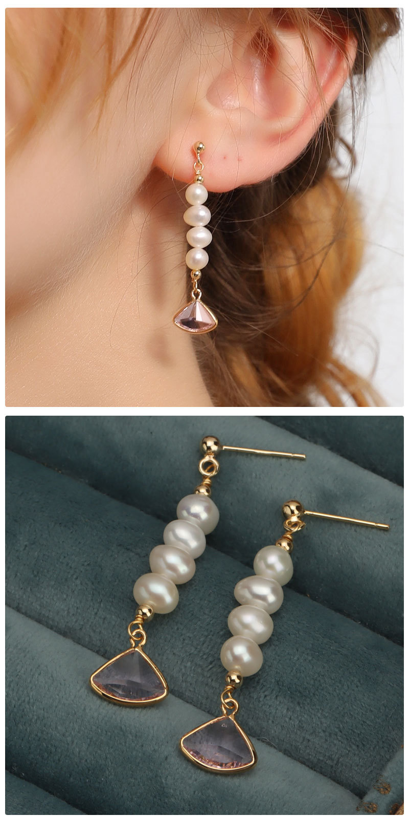 天然淡水珍珠耳环S925银针锆石耳环小众轻奢耳坠气质原创设计批发详情4