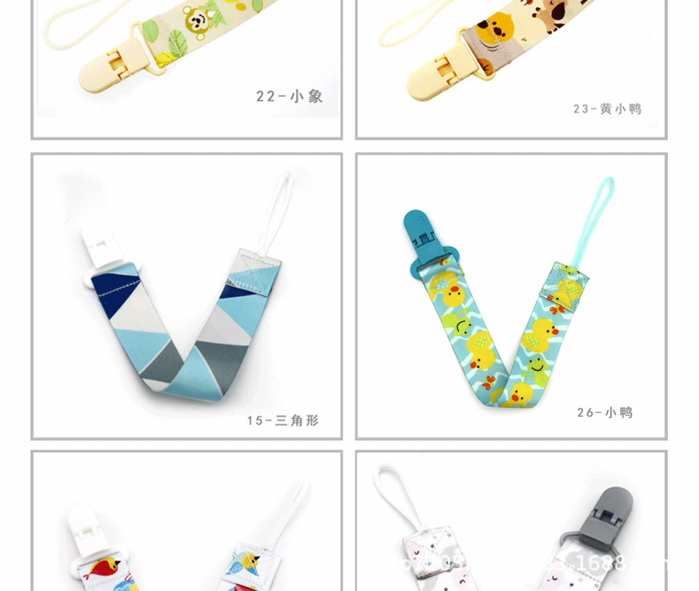 Productos para bebés personalizados cadena de chupete cordón de chupete correas anticaída clip de chupete en stock pic 26