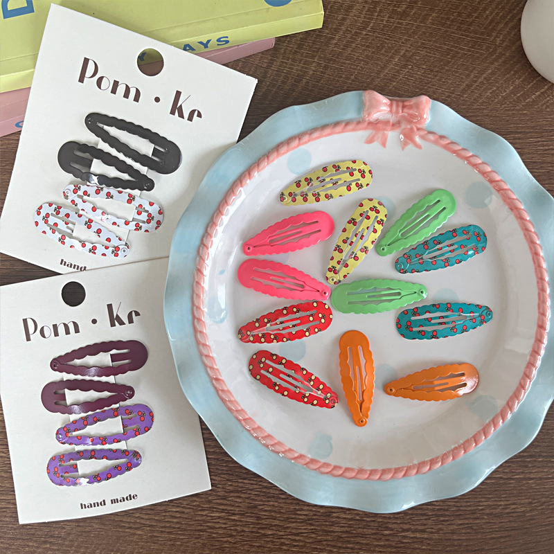 新款可爱波浪漆光水果印花bb夹儿童百搭糖果色刘海夹侧边夹发卡详情5