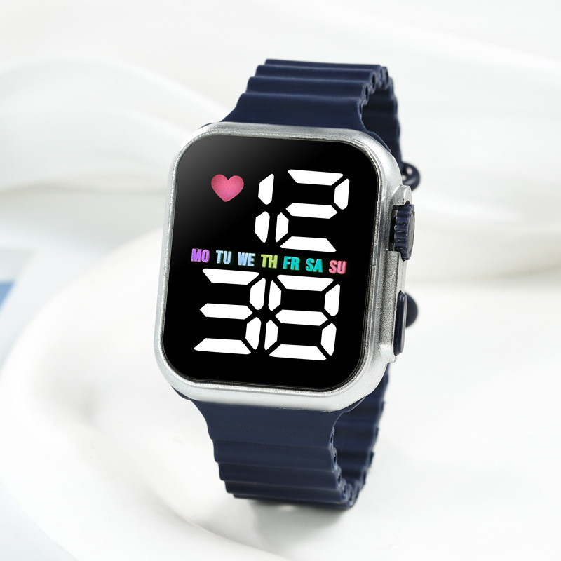 2024新品电镀韩版 LED学生电子表 方形按键彩灯男女情侣运动手表详情13