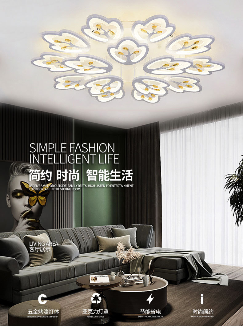 Modern led crystal ceiling lamps, simple and warm living room lamps, bedroom lamps, creative and personalized lighting fixtures, remote control lamps wholesale pic 1