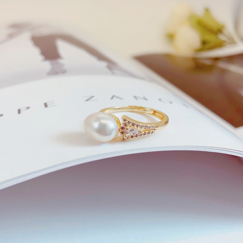Small light bulb pearl ring, simple and elegant ring, adjustable opening, wholesale decorative ring, high-end ring, jewelry ring pic 4