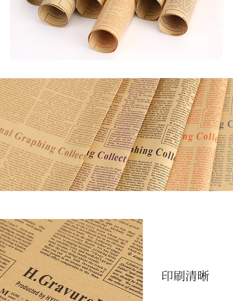 开学新款复古怀旧英文报纸牛皮纸英文报礼品鲜花束包装纸干花批发详情6