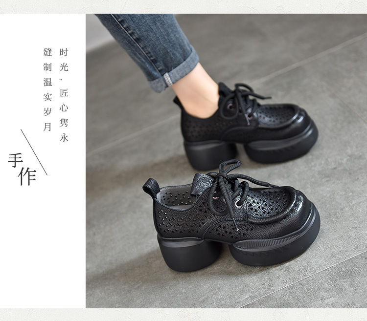 真皮坡跟凉鞋女2024新夏季复古休闲罗马松糕鞋厚底高跟镂空洞洞鞋详情6