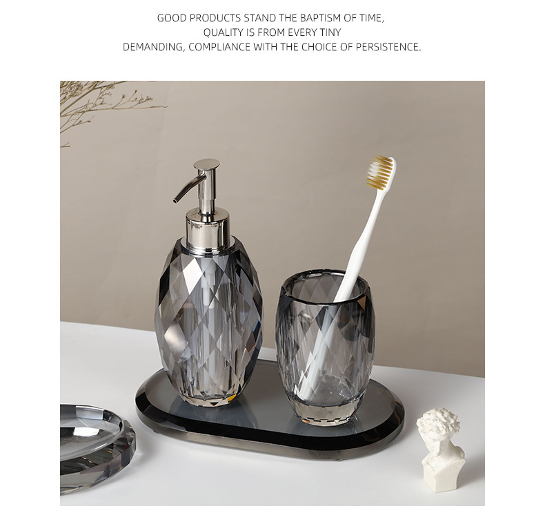 简约轻奢水晶洗手液瓶洗漱卫生间北欧卫浴家居用品酒店玻璃牙刷杯详情13