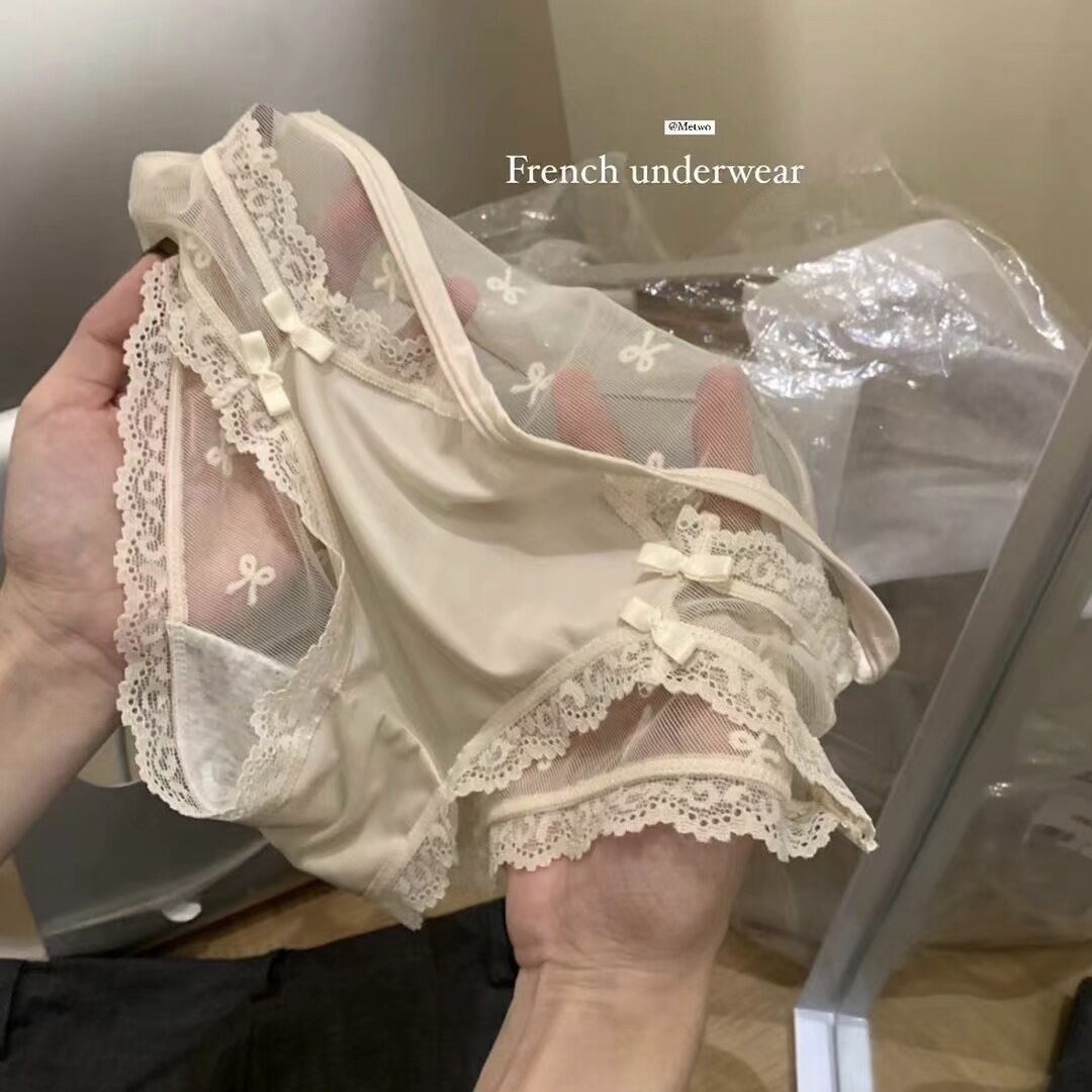 “奶油少女”日系速干冰丝内裤夏季无痕女生中腰薄款蕾丝边三角裤详情9
