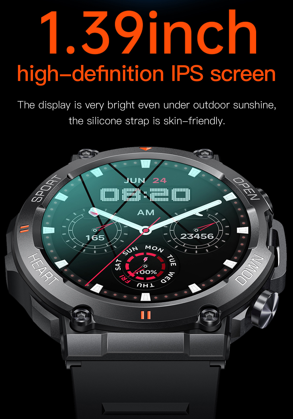 The new K56PRO three-proof communication smartwatch features music, weather, 1.39 inches heart rate, blood pressure and blood oxygen pic 4