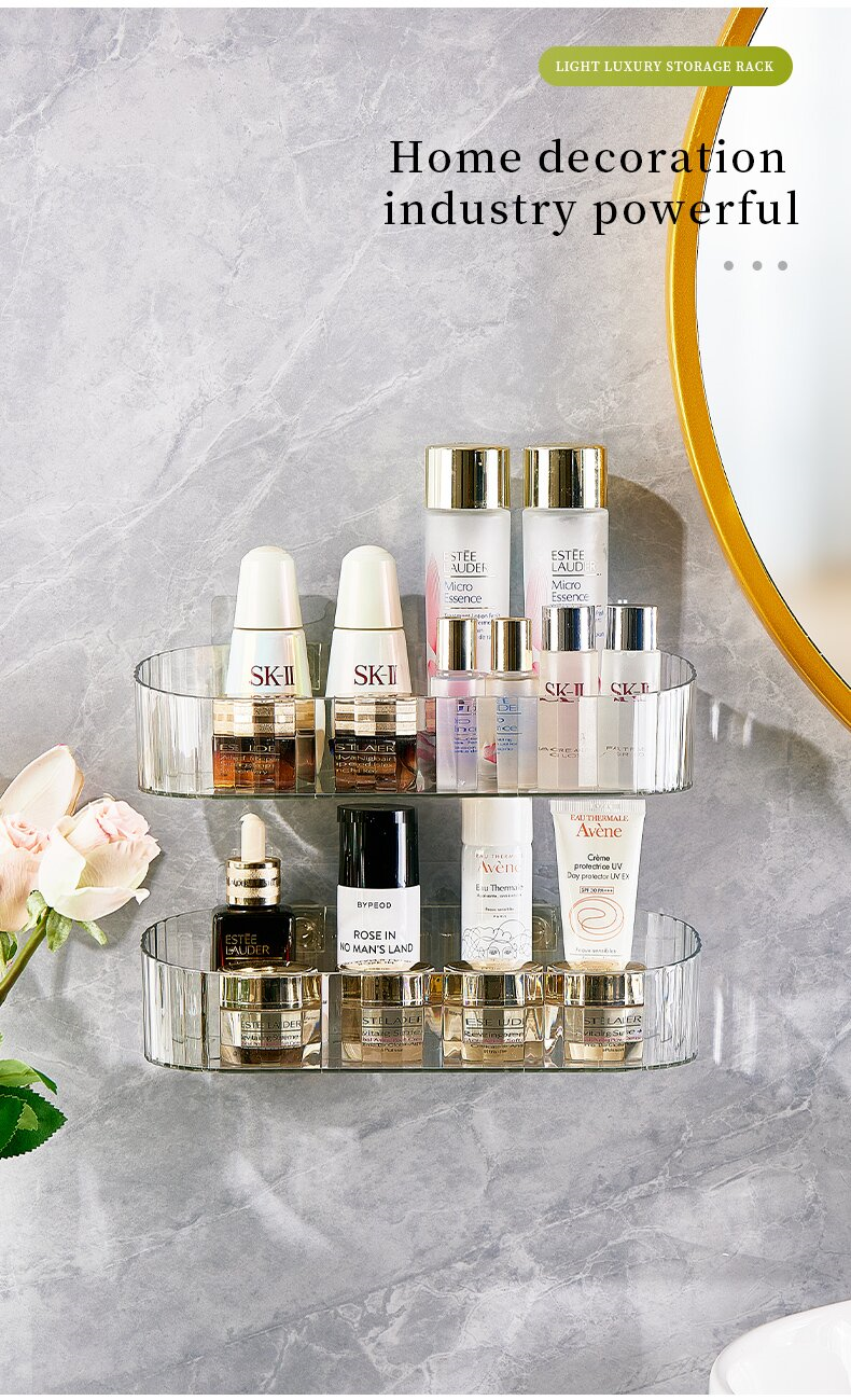 Transparent ins bathroom storage rack, kitchen storage basket, wall non-drilling PET wall-mounted transparent bathroom draining storage rack pic 5