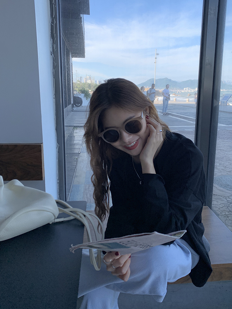 黄峥简约贴标开叉长袖T恤女2022春韩版宽松休闲设计感上衣T85396详情44