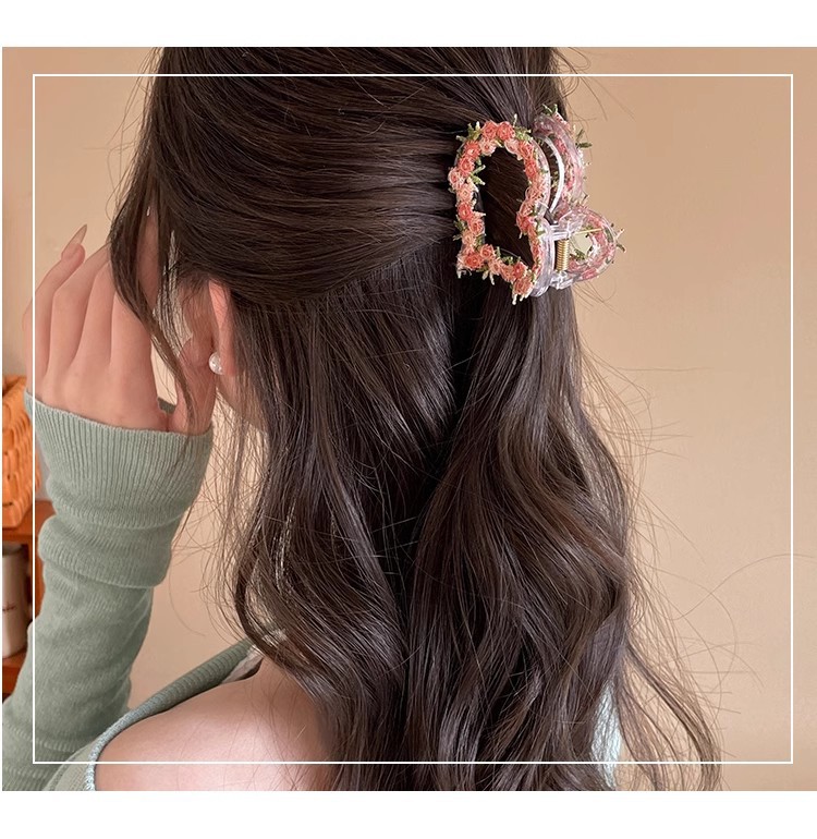 High-end pink flower hairpin for women, 2025 new style sweet heart-shaped BB clip, side bangs hairpin headwear pic 42