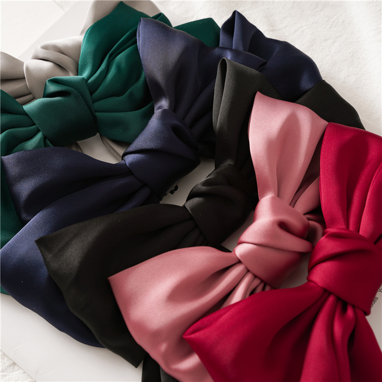 日韩超大双层品绸缎面料大蝴蝶结发夹女韩国布艺弹簧夹三态发饰详情6