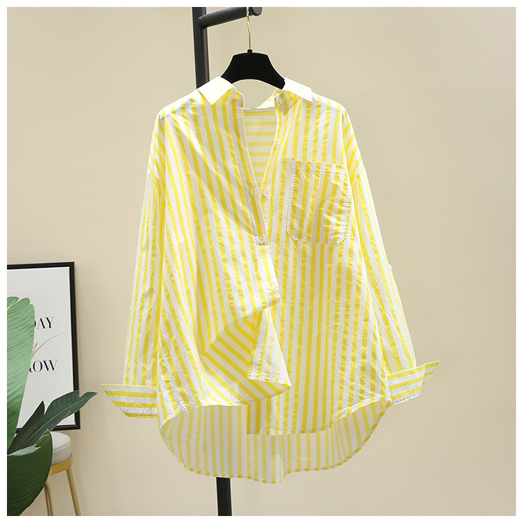 2025春夏新款长袖衬衫女时尚休闲竖条纹韩版宽松衬衣女外穿详情3