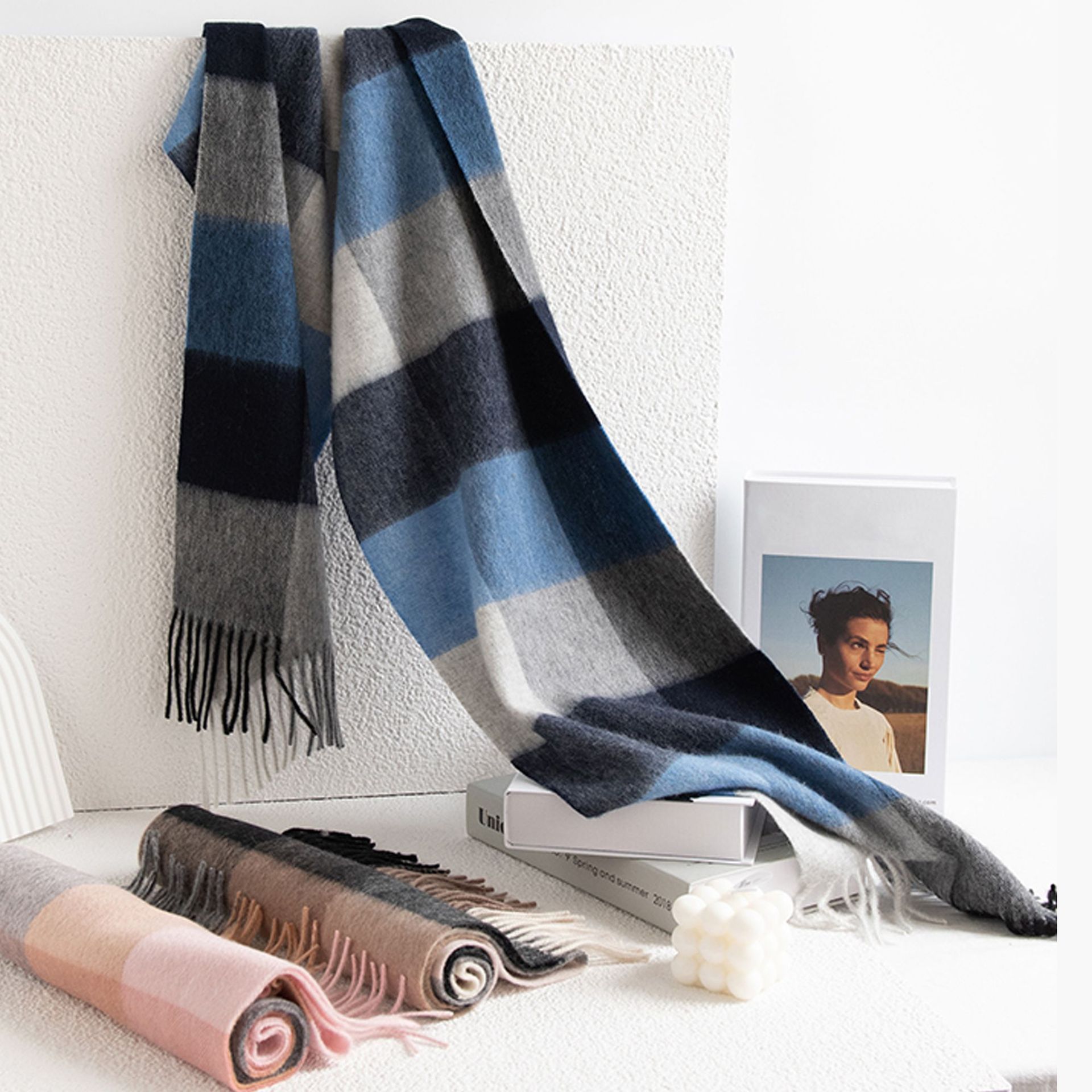 New autumn and winter Ankela red scarf for women, a high-end and versatile faux cashmere scarf in solid color, a warm scarf shawl pic 8