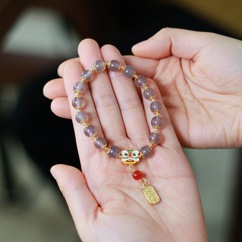 2022 Natural Smoky purple agate tassel Bracelet, small lion dance, Wealth Luck, National Trend and Ethnic Style Jewelry Gift pic 6