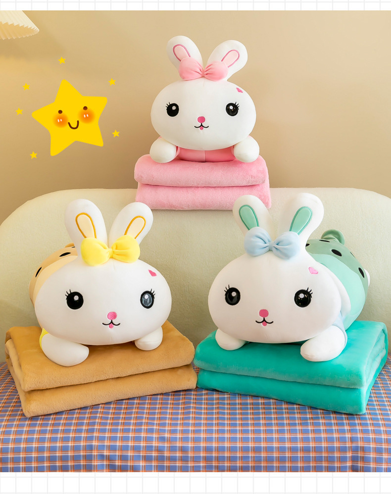 Wholesale of cartoon milk tea rabbit air conditioner quilts, two-in-one car air conditioner quilts, throw pillows, nap pillows and quilts, cross-border export pic 18