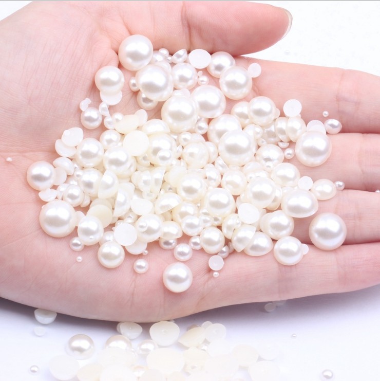 ABS imitation pearl semi-circle, silver-gray semi-circle, diy jewelry accessories, semi-circle resin accessories, semi-circle flat-bottomed pearls pic 2