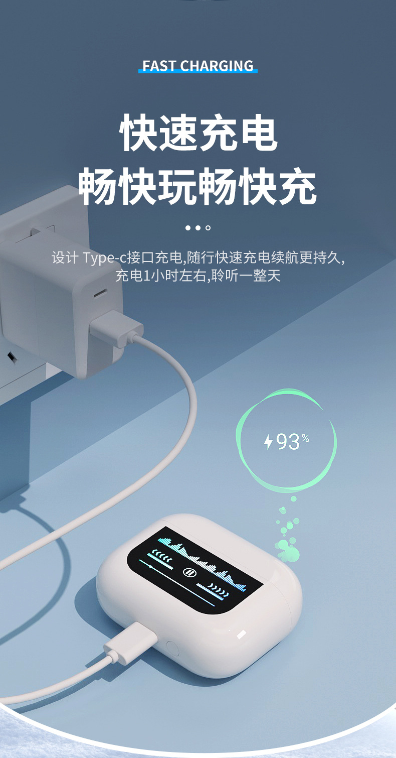 24年跨境新款G4彩屏蓝牙耳机超长续航入耳式ENC降噪耳机支持打标详情6