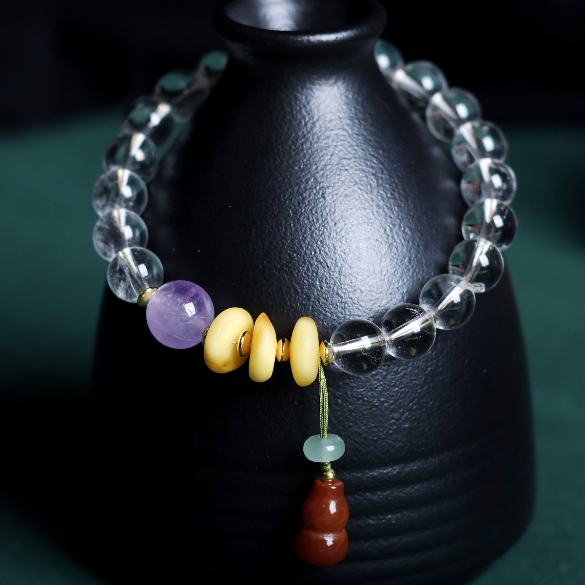 Wholesale of natural white crystal purple lithium bracelets, beeswax cakes, red agate gourds, cultural and artistic bracelets, and new Chinese-style jewelry pic 8