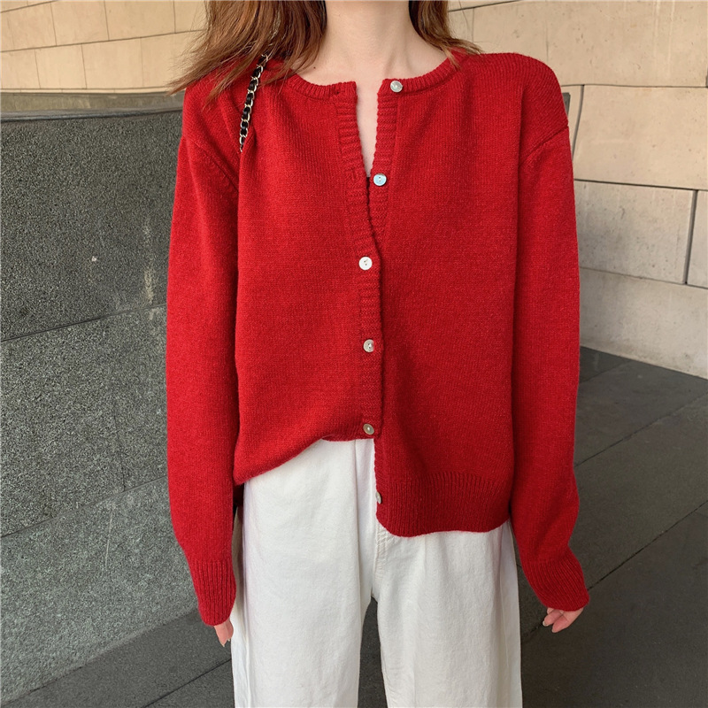 秋冬2021新款韩版宽松百搭毛衣外套女外搭短款针织开衫内搭上衣潮详情5