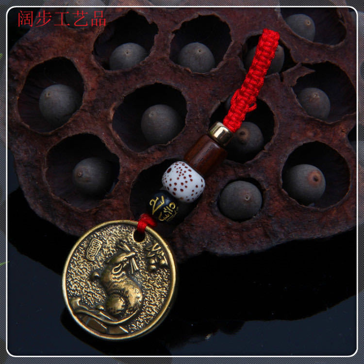 Factory wholesale hand-woven rope brass car keychains, pendants, bags, pendants, and twelve Chinese zodiac copper plate gifts pic 5