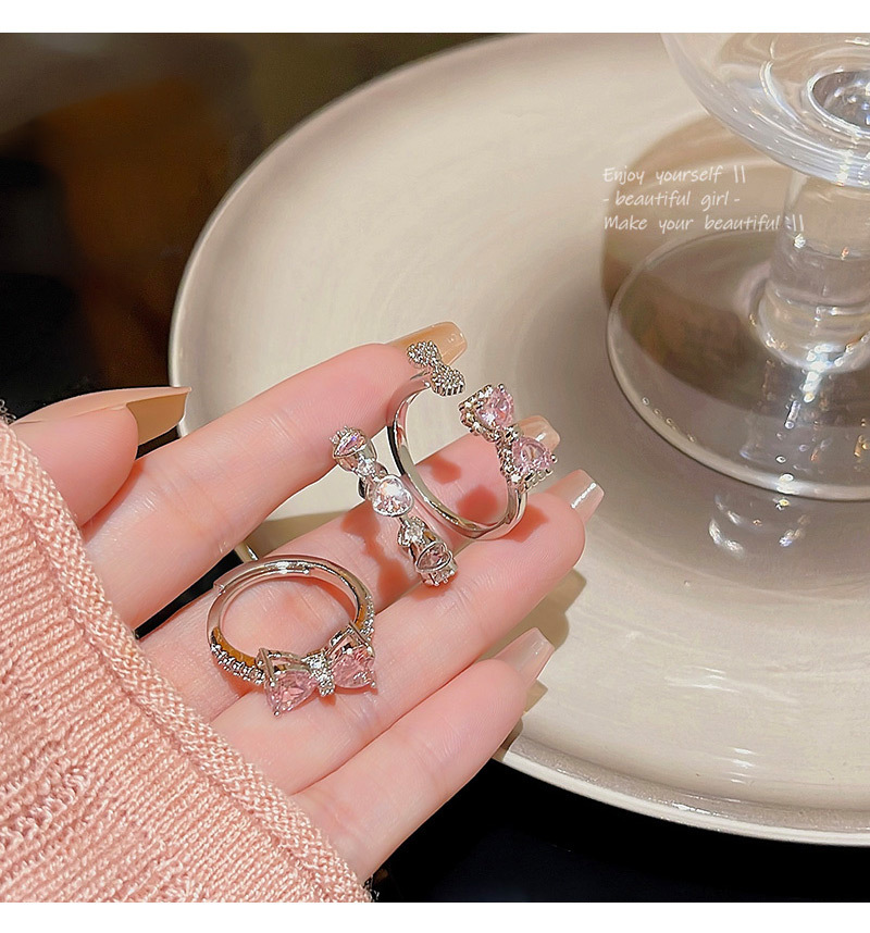 KIMOJ新款戒指甜美精致粉色锆石蝴蝶戒指开口可调节食指戒韩国轻奢小众指环详情3