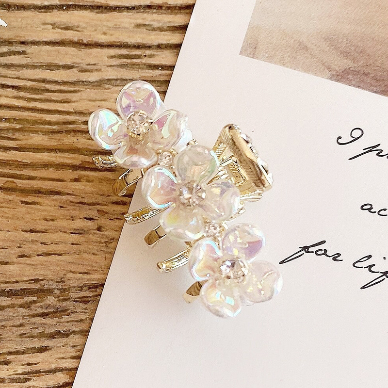 花朵夹子头饰发夹珍珠贝壳花水钻抓夹女小号鲨鱼夹网红女发卡发饰详情8