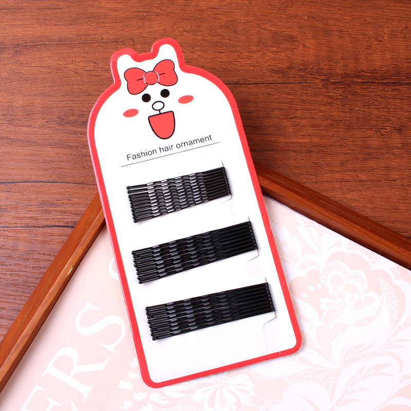 韩国精致新款发饰黑色简约碎发夹百搭波浪一字夹套装刘海边夹批发详情6