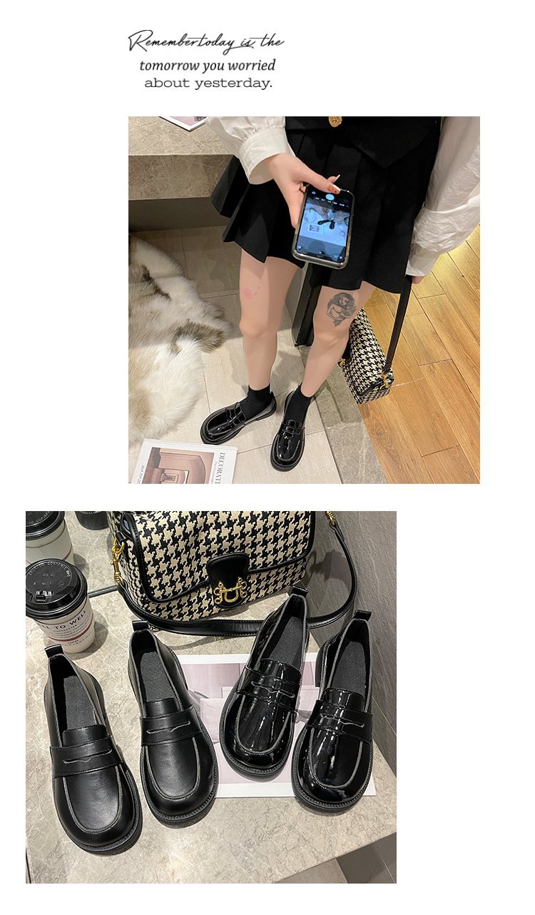 单鞋女2021新款女鞋春季英伦学院风浅口小皮鞋女式平底黑色懒人鞋详情22
