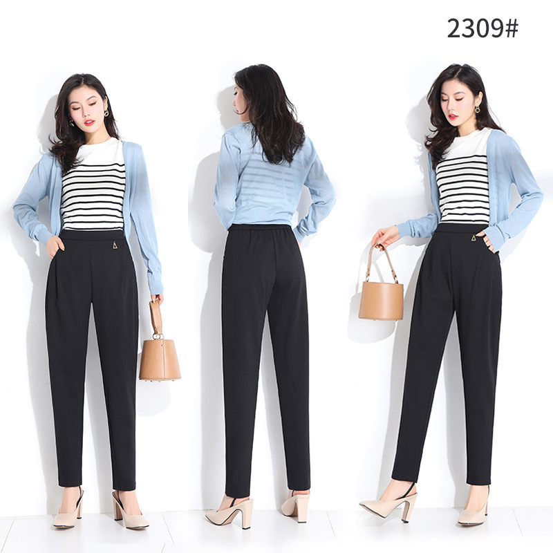 裤子女春夏西装裤女垂坠感高腰新款2023黑色小脚裤弹力女士休闲裤详情24