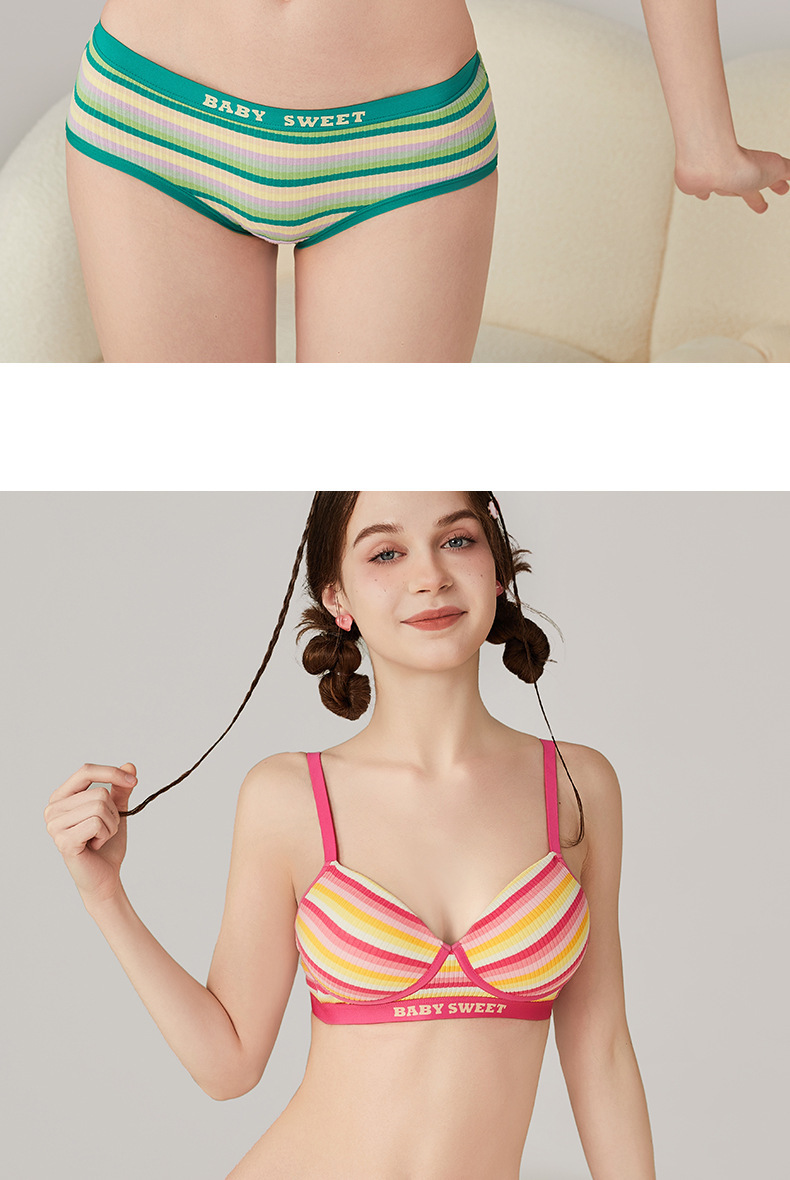 [彩色多巴胺]无痕内衣女小胸显大聚拢防下垂无钢圈彩虹文胸罩套装详情17