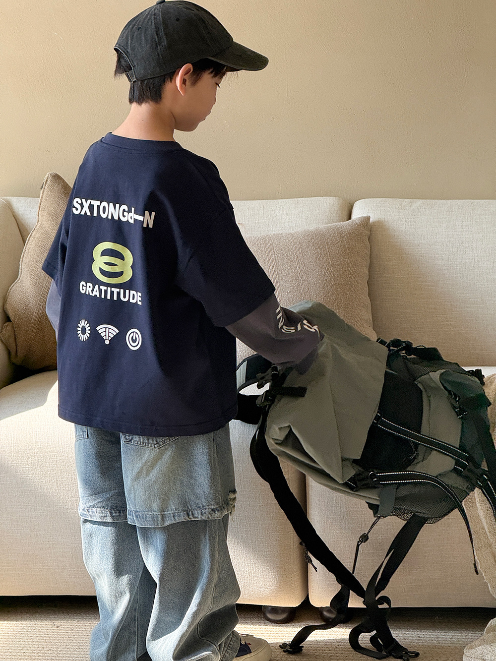 儿童童装2025春秋新款男童假两件上衣百搭韩版T恤洋气卫衣春装潮t详情7