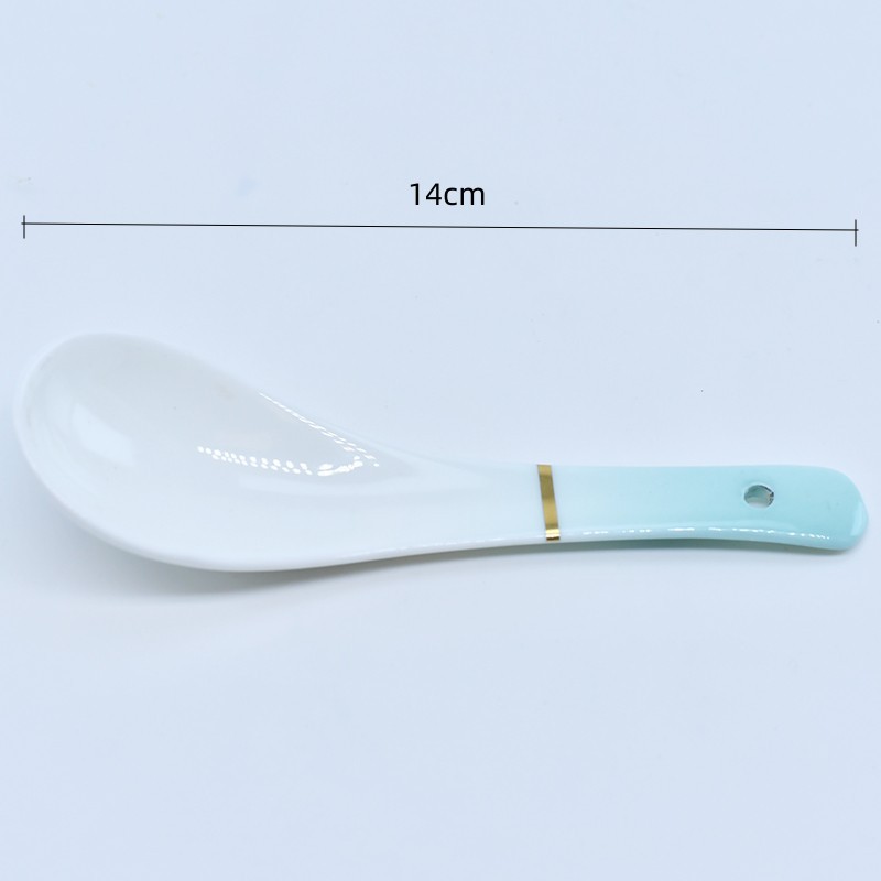 厂家陶瓷汤勺家用餐具小勺调羹骨质瓷三弯勺渐变骨瓷金线三弯勺详情7