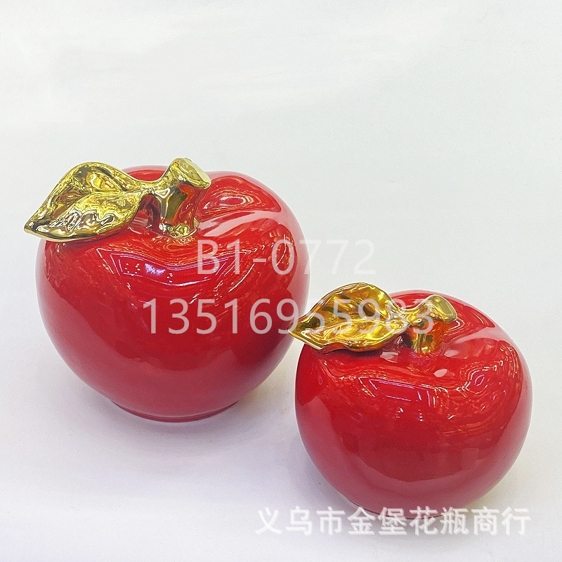 Apple gift ornaments, colored glaze ceramic fruit, red and white apple craft display set, pear decoration, office and home accessories, factory wholesale pic 10