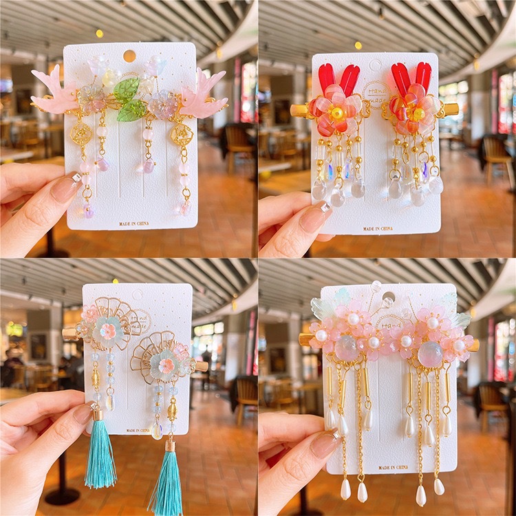 中国风儿童头饰套装女童汉服发夹古风发卡步摇超仙流苏蝴蝶发饰详情21