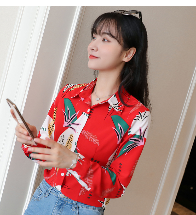 New spring and autumn Korean-style slim-fit shirt for women, long-sleeved printed striped trendy base layer, Hong Kong-style top for women pic 83