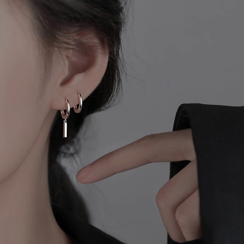 925纯银针耳钉女2023新款小众个性百搭高级感耳环简约养耳洞耳饰详情7