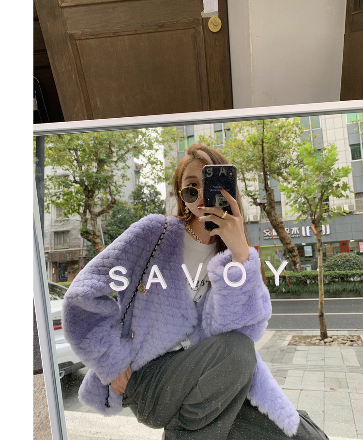 冬季新年羊羔毛皮草短款女网红羊剪绒布加迪全羊毛年轻短外套详情79