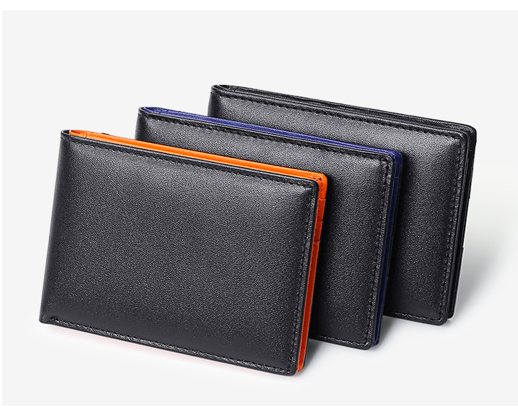 Transfronterizo nuevo estilo europeo y americano de moda para hombres billetera de cuero anti-rfid robo cepillo estilo corto clip de dinero estadounidense mano empuje posición de tarjeta clip de dinero pic 10