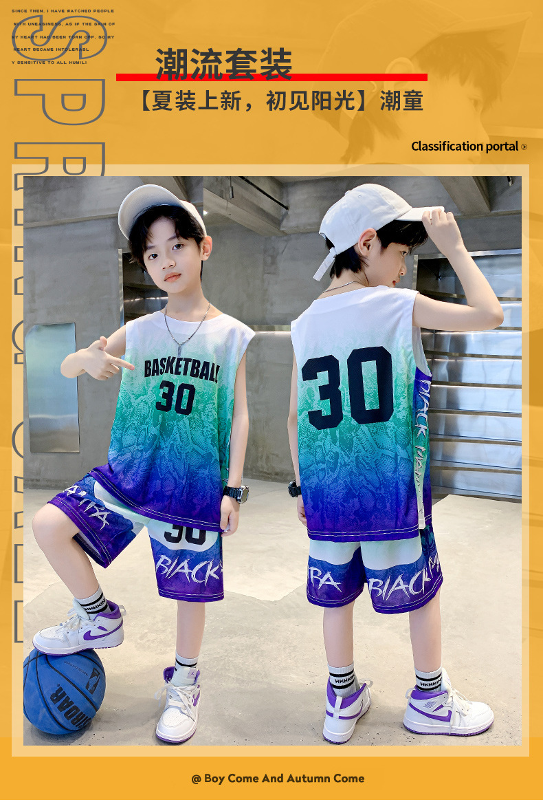 儿童装男童夏装男童篮球服网眼速干套装夏季中大童运动演出服装详情1