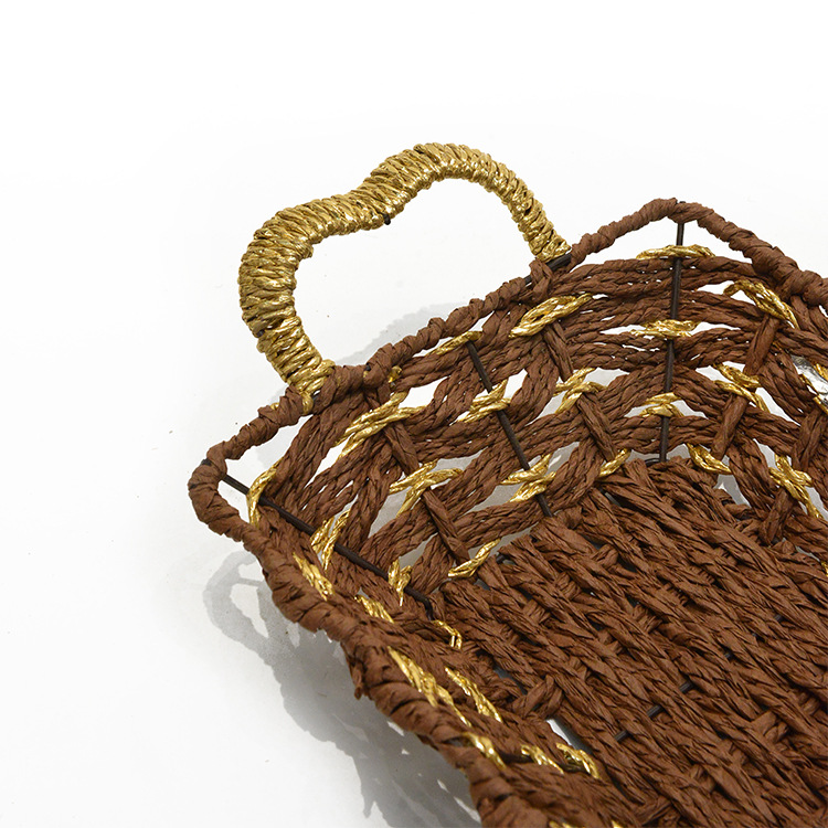 特价清仓桌面收纳托盘杂物钥匙收纳筐果茶几零食编织筐仿藤编织盒详情5