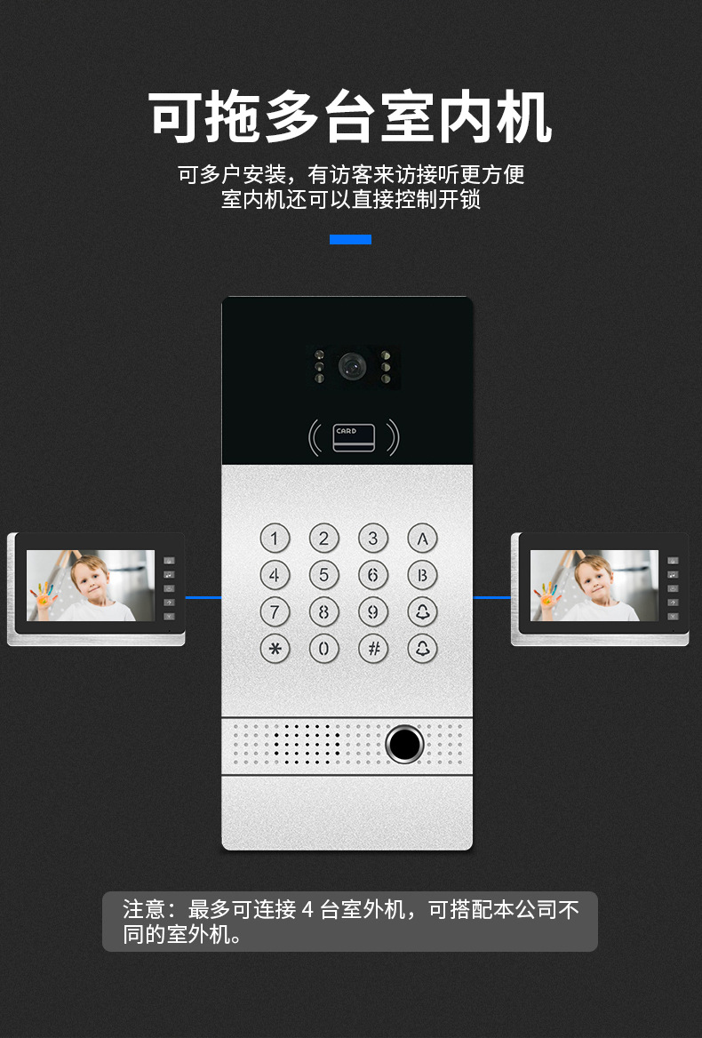 7-inch high-definition color video intercom bell, fingerprint password, card-swiping smart bell, villa bell, 1 can drag 4 pic 8