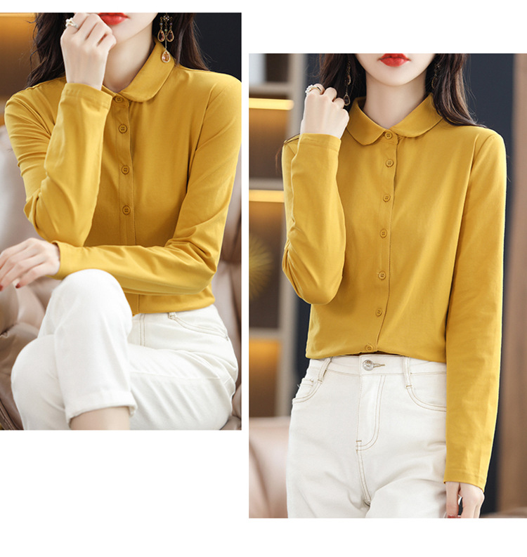 For the autumn and winter of 2023, a French-style layering work shirt for women is a solid-color cotton shirt with a long-sleeved design. It can be worn as an inner top for women pic 50