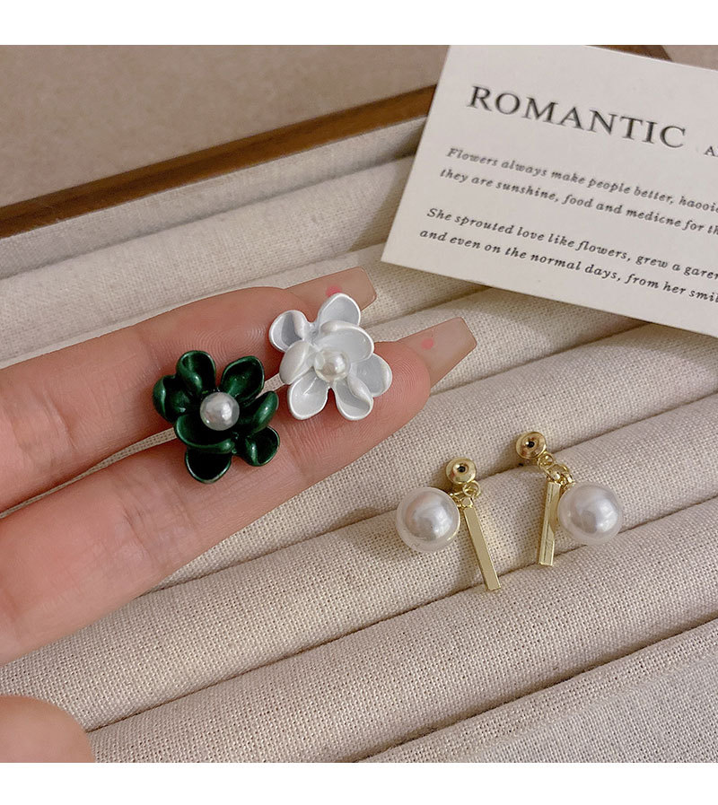 银针不对称栀子花耳环女设计感小众百搭珍珠耳钉冷淡风气质耳饰品详情15