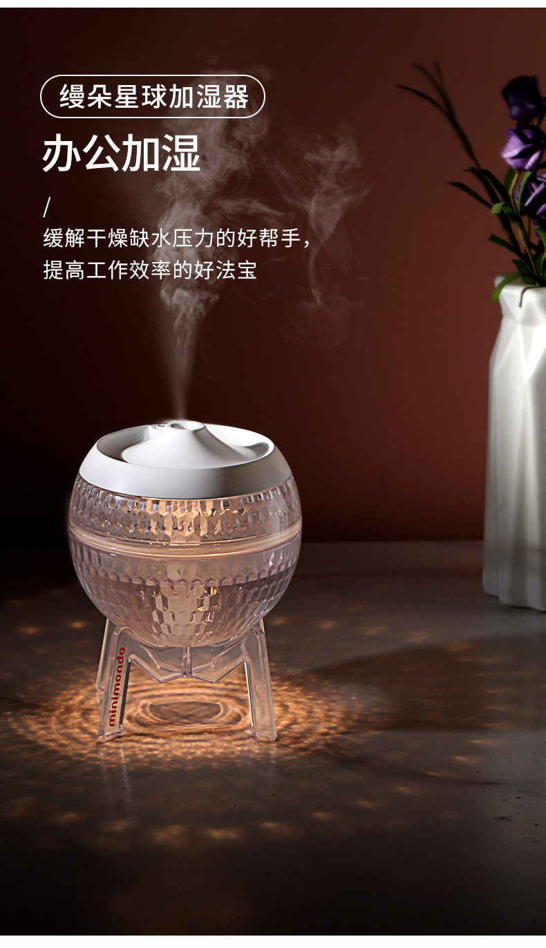 新款桌面水晶球加湿器七彩氛围灯跑马灯家用静音喷雾跨境爆款详情5