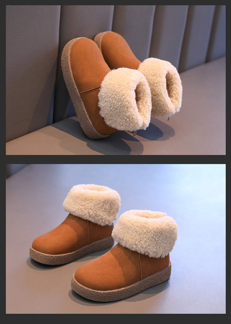 女童雪地靴儿童保暖鞋2024冬季新款毛毛翻边雪地棉中大童加绒短靴详情12