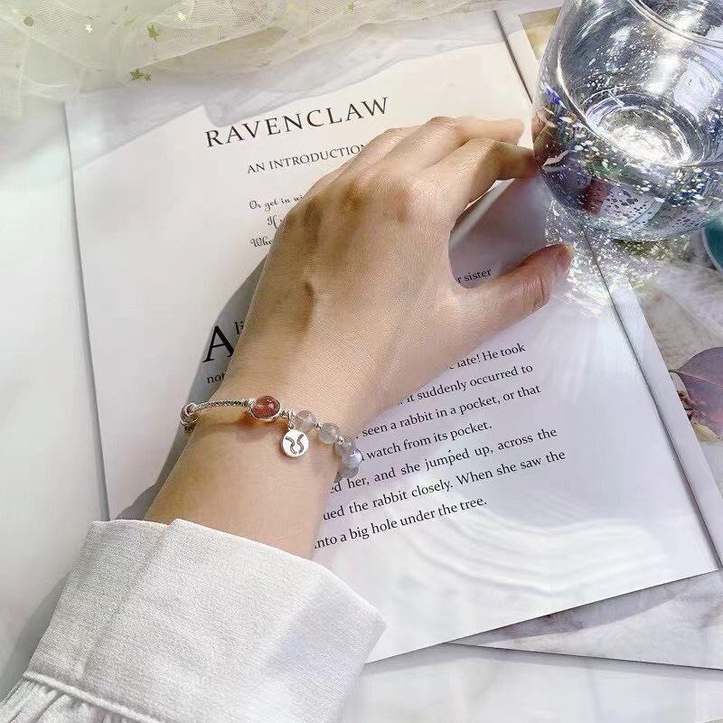 925银十二星座月光石草莓金发晶水晶简约银手链详情13