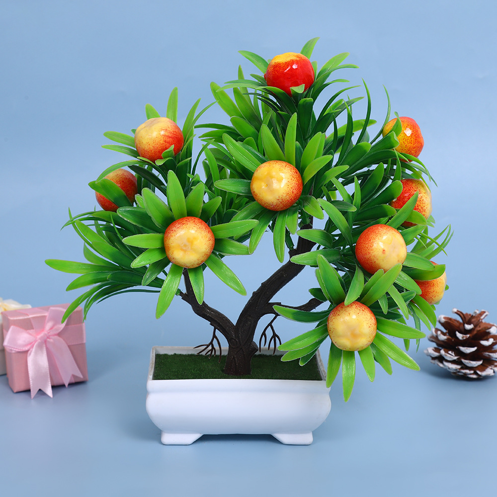A comprehensive collection of simulated fruit potted plants and bonsai, including red apples, pomegranates, strawberries, oranges, peaches, mangoes, bananas, and red peppers for decoration pic 21