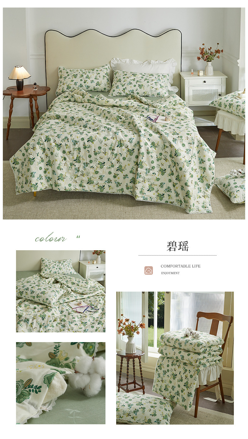 Small floral cotton summer quilt, summer cooling quilt, air conditioner quilt, summer pure cotton all-cotton quilt set, household washable pic 16